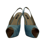 Le Silla Turquoise Croc Embossed Leather Slingback Open Toe Platform Sandals Size 38 - Image 2