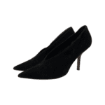 Celine Black Suede Nubuck Leather V Neck Pointed Toe Pumps Size 38