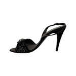 René Caovilla Black Satin Crystal Embellished Slingback Sandals Size 39 - Image 5