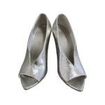 Burberry Metallic Silver Python Open Toe Wedges Size 38.5 - Image 7