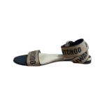 Jimmy Choo Black/ Yellow Leather and Fabric Breanne Logo Jacquard Sandals Size 38.5 - Image 4