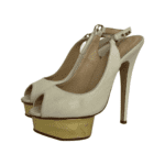 Charlotte Olympia White Leather Slingback Peep Toe Platform Pumps Size 34