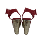 Miu Miu Red Suede Leather with Glittery Block Heel Ankle Strap Platform Sandals Size 37 - Image 7