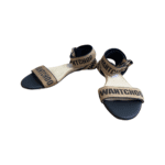 Jimmy Choo Black/ Yellow Leather and Fabric Breanne Logo Jacquard Sandals Size 38.5 - Image 5