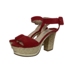 Miu Miu Red Suede Leather with Glittery Block Heel Ankle Strap Platform Sandals Size 37