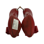 Christian Louboutin Red Leather Spiked Bow Embellished Peep Toe Pumps Size 37.5 - Image 8