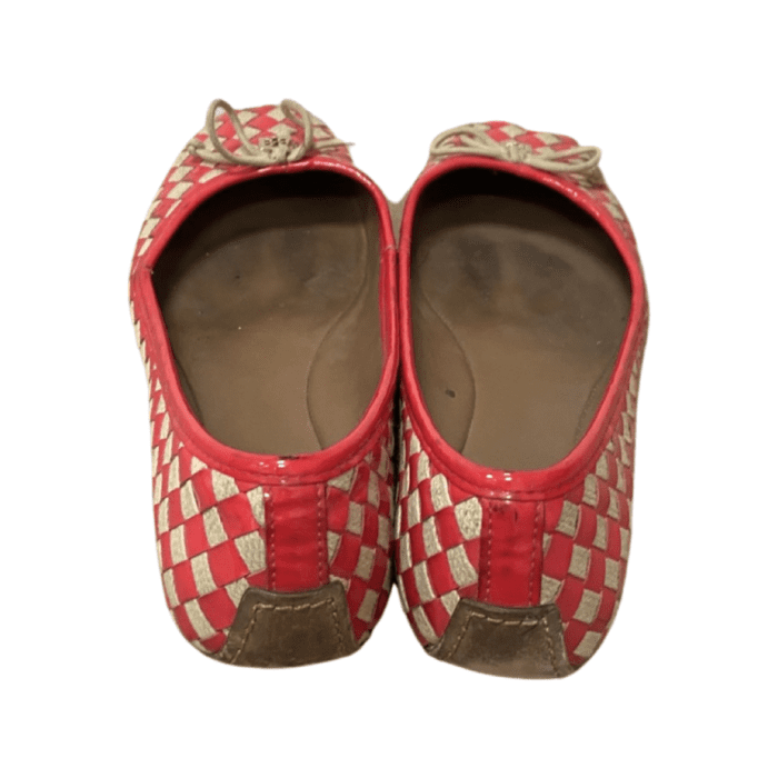 Tory Burch Neon Pink/Beige Prescot Woven Leather Ballet Flats Size 41.5 - Image 3
