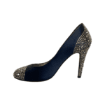 Gina Navy Blue Crystal Embellished Satin Round Toe Pumps Size 38 - Image 4