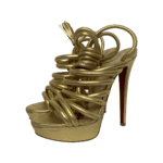Christian Louboutin Gold Metallic Leather Strappy Platform Sandals with Tassels Size 37.5