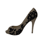Valentino Beige/ Black Embroidered Leather Peep Toe Platform Pumps Size 39.5 - Image 5