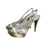 Sergio Rossi Beige Embossed Lizard Leather Sling Back Sandals Size 40