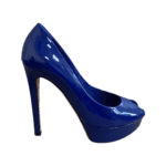 Dior Dark Blue Patent Leather Peep Toe Platform Pumps Size 38.5 - Image 2