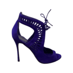 Sergio Rossi Purple Suede Cutout Leather Open Toe Sandals Size 38.5 - Image 4
