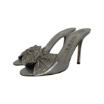 Gina Silver Leather Crystal Embellished Bow Open Toe Sandals Size 39
