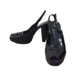 Fendi Black Patent Leather Peep Toe Slingback Sandals Size 38 - Image 2