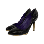 Sergio Rossi Black Leather Pointed Toe Golden Heels Pumps Size 39 - Image 9
