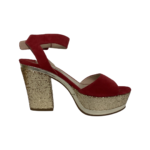 Miu Miu Red Suede Leather with Glittery Block Heel Ankle Strap Platform Sandals Size 37 - Image 4
