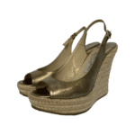 Jimmy Choo Grey Patent Leather and Rope Open Toe Wedge Size 38