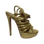 Christian Louboutin Gold Metallic Leather Strappy Platform Sandals with Tassels Size 37.5 - Image 4