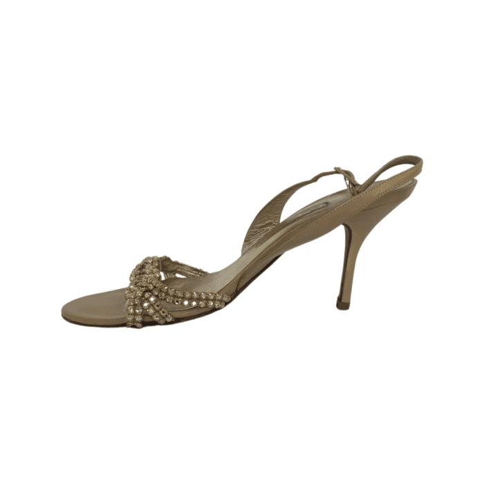 Gina Nude Leather Crystal Embellished Naomi Slingback Sandals Size 39 - Image 6