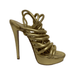 Christian Louboutin Gold Metallic Leather Strappy Platform Sandals with Tassels Size 37.5 - Image 6