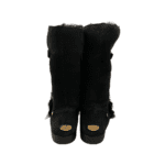 Jimmy Choo Black Suede Leather Biker Boots with Gold Buckles and Shearling Lining Size 38.5 - Image 3