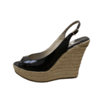 Jimmy Choo Black Patent Leather and Rope Open Toe Wedge Size 38 - Image 5