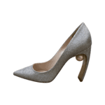 Nicholas Kirkwood Silver Glittery Fabric with Pearl Embellishment Mira 90 Pumps Size 39 - Image 6