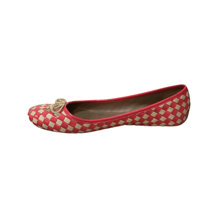 Tory Burch Neon Pink/Beige Prescot Woven Leather Ballet Flats Size 41.5 - Image 5