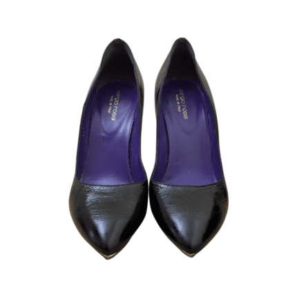 Sergio Rossi Black Leather Pointed Toe Golden Heels Pumps Size 39