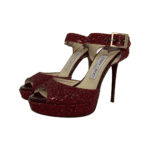 Jimmy Choo Red Glittery Linda Ankle Strap Platform Sandals Size 37