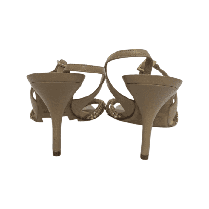 Gina Nude Leather Crystal Embellished Naomi Slingback Sandals Size 39 - Image 7
