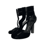 Tom Ford Black Velvet T-Strap Chunky-Heel Sandals Size 38