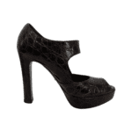 Prada Dark Brown Croc Leather Cut Out Elastic Open Toe Platform Pumps Size 35.5 - Image 3