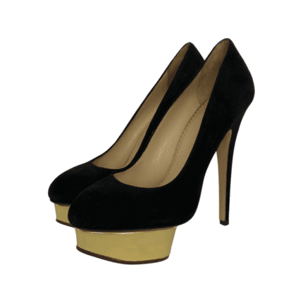 Charlotte Olympia Black Suede Dolly Platform Pumps Size 38