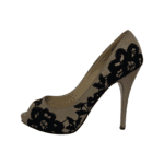 Valentino Beige/ Black Embroidered Leather Peep Toe Platform Pumps Size 39.5 - Image 3