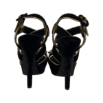 Dolce & Gabbana Black Velvet Metallic Gold Leather Trim Crystal Embellished Cross Strap Platform Sandals Size 38 - Image 7