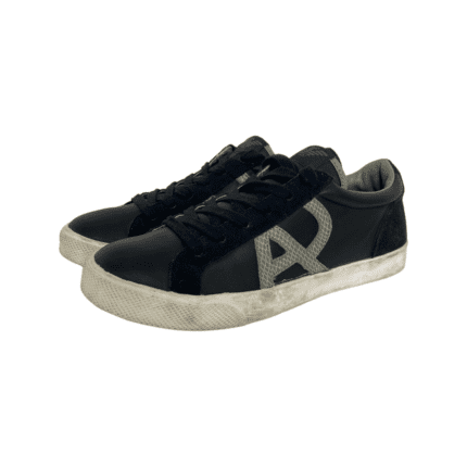 Armani Jeans Navy Blue Leather Logo Embellished Trainers Size 40