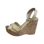 Jimmy Choo Nude Patent and Cork Papyrus Wedge Sandals Size 38.5 - Image 6