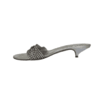 Gina Silver Leather Crystal Embellished Kitten Heel Slides Size 39 - Image 5
