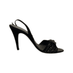 René Caovilla Black Satin Crystal Embellished Slingback Sandals Size 39 - Image 3