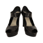 Prada Dark Brown Croc Leather Cut Out Elastic Open Toe Platform Pumps Size 35.5 - Image 2