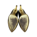 Sergio Rossi Black Leather Pointed Toe Golden Heels Pumps Size 39 - Image 8