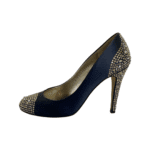 Gina Navy Blue Crystal Embellished Satin Round Toe Pumps Size 38 - Image 6