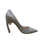 Nicholas Kirkwood Silver Glittery Fabric with Pearl Embellishment Mira 90 Pumps Size 39 - Image 7