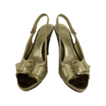 Burberry Gold Metallic Leather Studded Buckle Detail Clogs Sandals Size 38 - Image 2