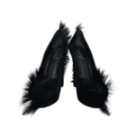 Saint Laurent Paris Black Suede Leather Fur Trim Palais Mohawk Suede Pumps Size 39 - Image 2