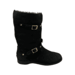 Jimmy Choo Black Suede Leather Biker Boots with Gold Buckles and Shearling Lining Size 38.5 - Image 6