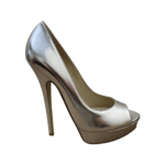 Jimmy Choo Silver Patent Leather Peep Toe Platform Pumps Size 39.5 - Image 4