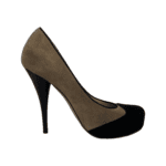 Fendi Beige/Black Suede Leather FF Heels Round Toe Platform Pumps Size 38 - Image 6